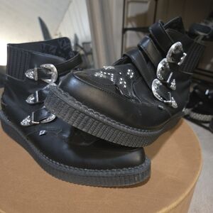 T.U.K Black Combat Boots with Silver Buckles